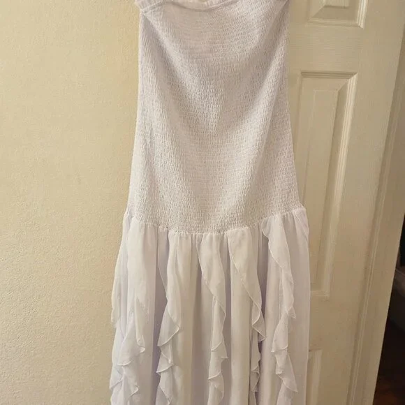 Sleeveless boho Bridal Spring white smocked drop waist bodice ruffle skirt 2X - Picture 4 of 13